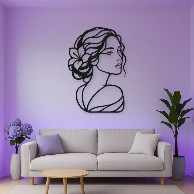 Calm Side Glance Metal Wall Art | Minimalist Woman Line Art