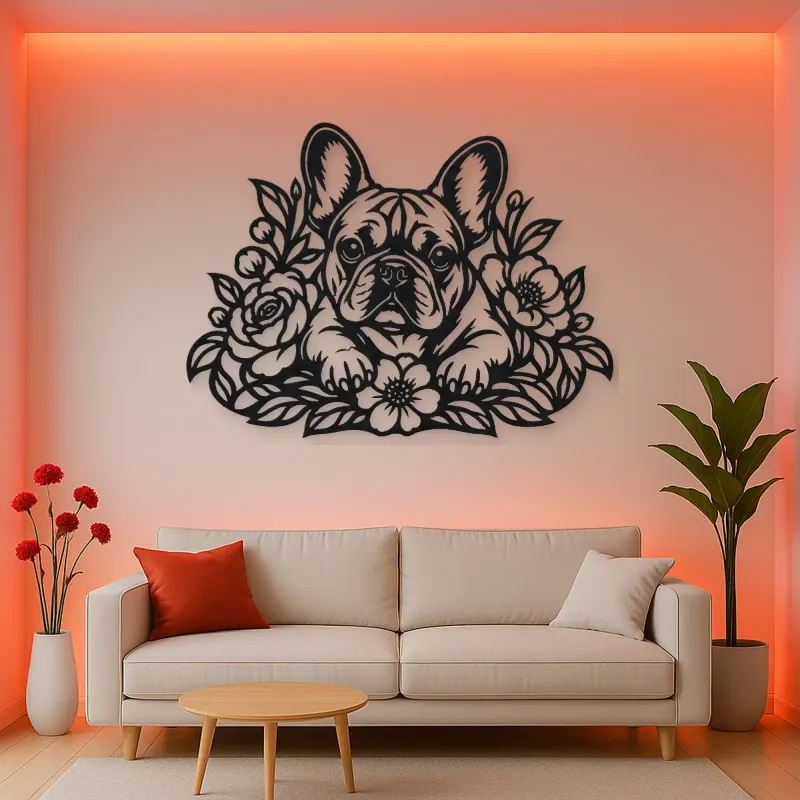 French Bulldog Floral Metal Wall Art | Pet Lover Silhouette Decor