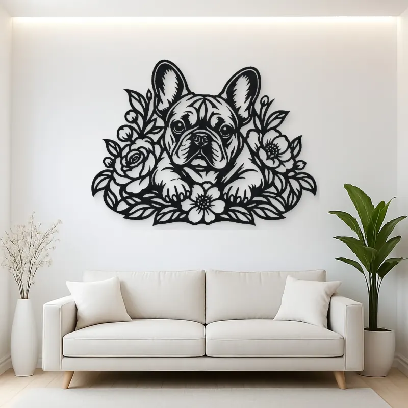 French Bulldog Floral Metal Wall Art | Pet Lover Silhouette Decor