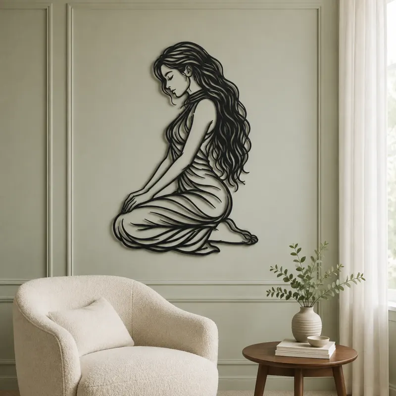 Kneeling Side Pose Metal Wall Art | Movement Silhouette Decor - lifestyle view 2