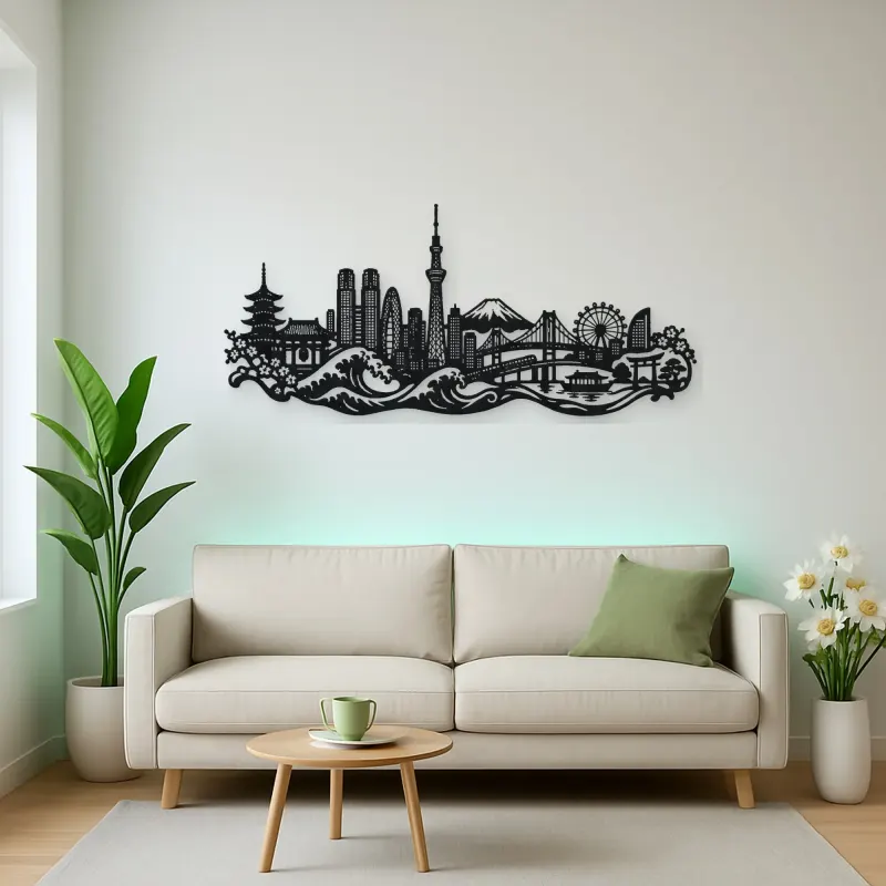 Tokyo Skyline Wave Metal Wall Art | Travel and City Wall Decor