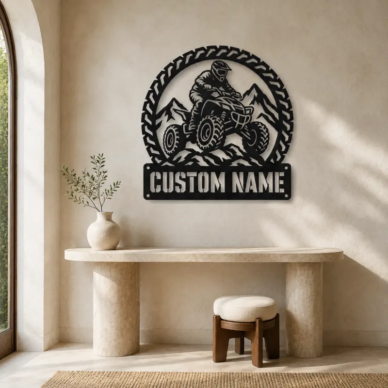 Personalized ATV Quad Rider Metal Wall Art with Mountain Trail - lifestyle view 3