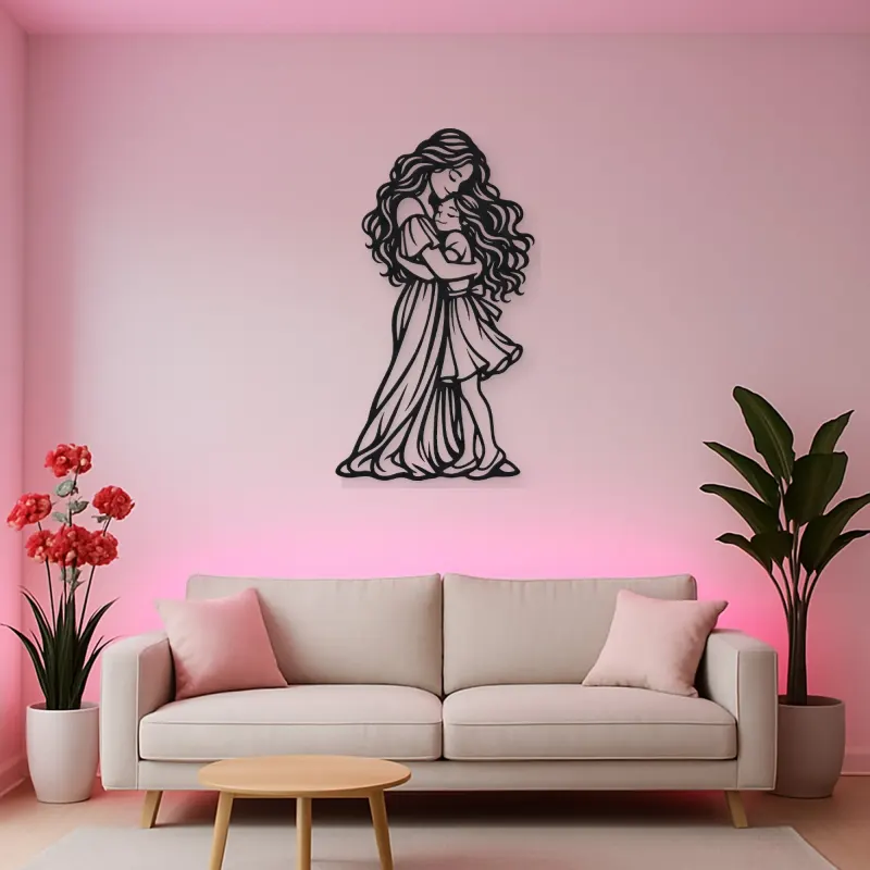 Mother Daughter Hug Metal Wall Art | Family Silhouette Decor