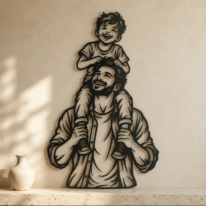 Father Son Shoulders Metal Wall Art | Family Silhouette Decor - lifestyle view 3
