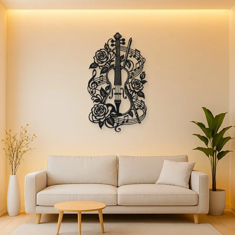 Violin and Roses Metal Wall Art | Music Room Wall Decor