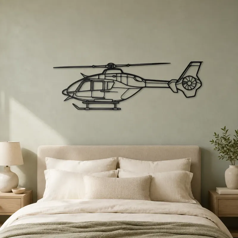 EC135T2 Helicopter Silhouette Metal Wall Art, Home Decor, Birthday Gift, Aircraft Silhouette - lifestyle view 2