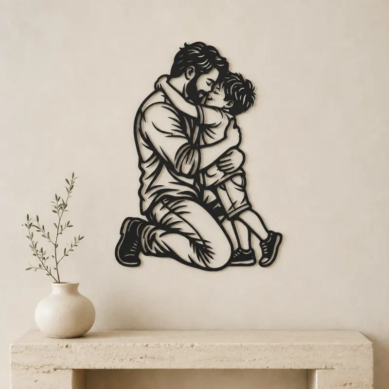 Single Father Child Metal Wall Art | Family Silhouette Decor - lifestyle view 3