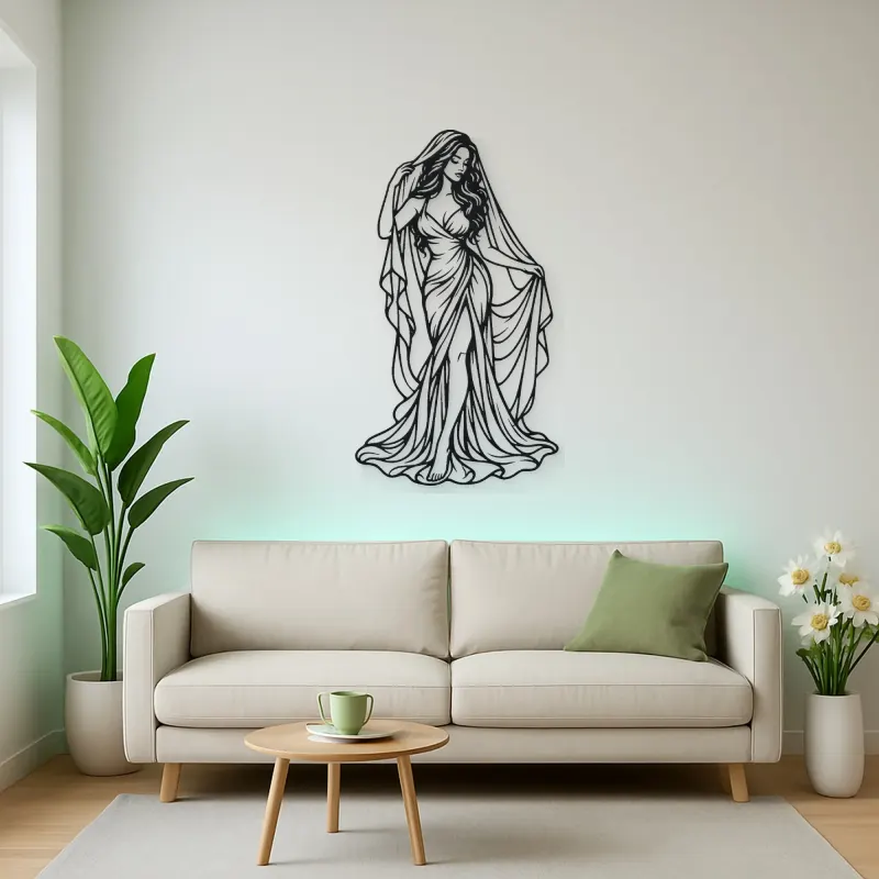 Veiled Muse Metal Wall Art | Minimalist Woman Line Art