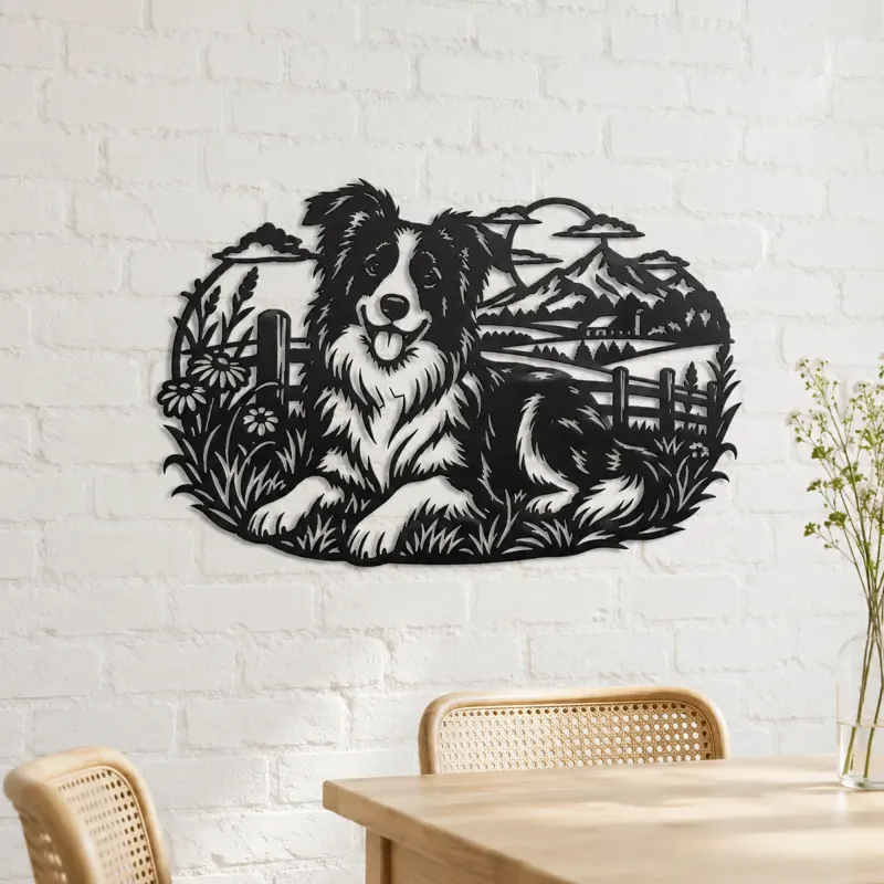 Border Collie Field Metal Wall Art | Pet Lover Silhouette Decor - lifestyle view 4