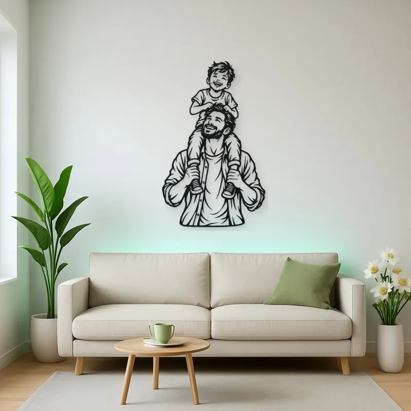 Father Son Shoulders Metal Wall Art | Family Silhouette Decor