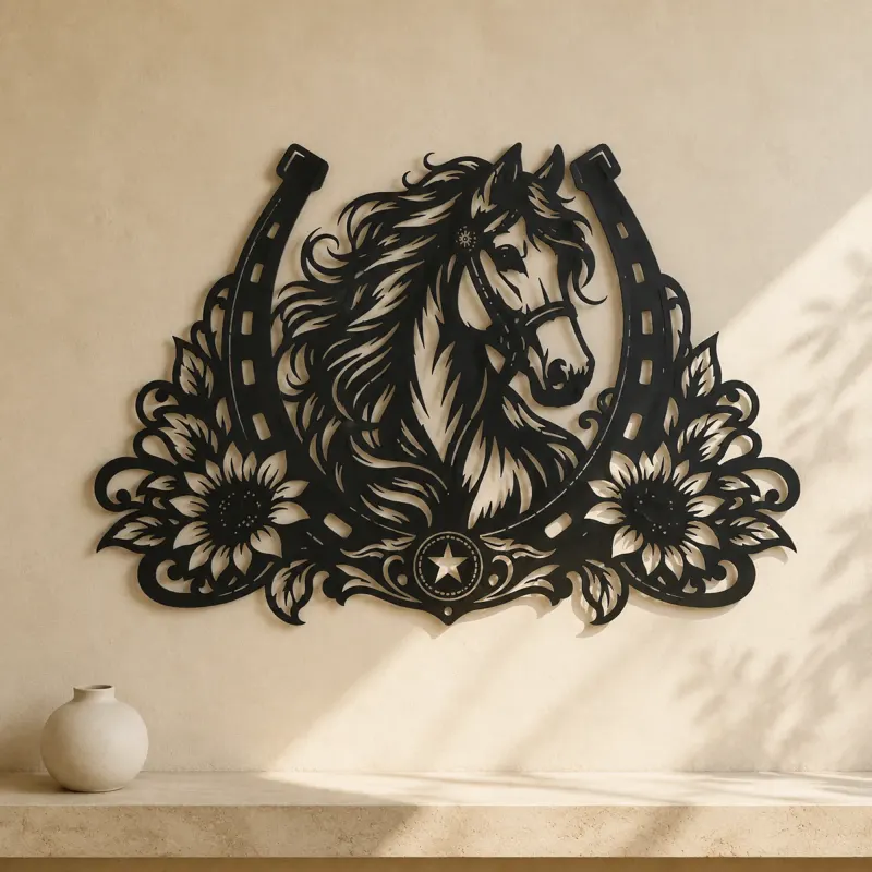 Horse Shoe Floral Metal Wall Art | Equestrian Wall Decor - lifestyle view 3