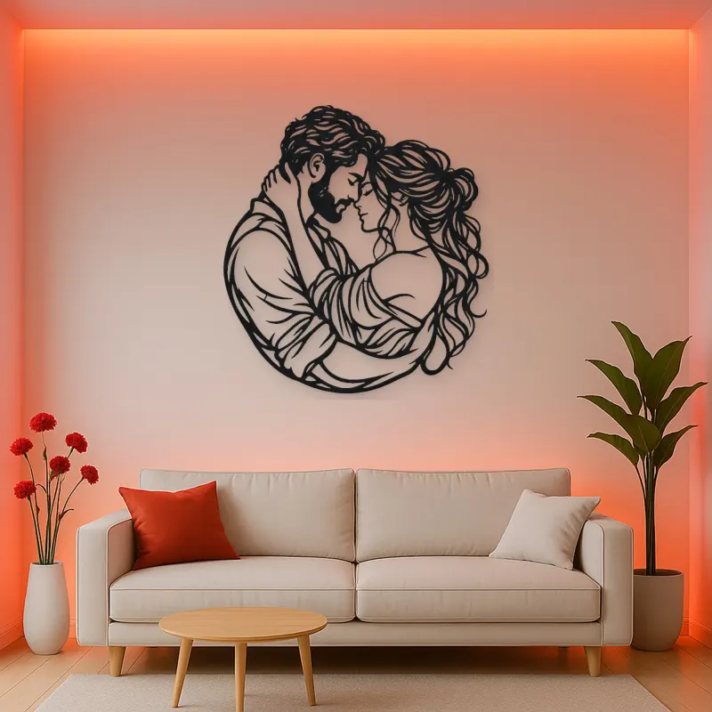 Forehead Touch Metal Wall Art | Romantic Couple Decor