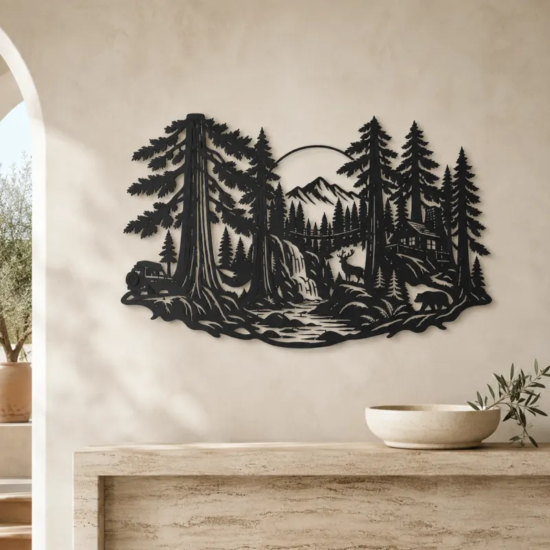 Redwood Canopy Metal Wall Art | Nature Silhouette Decor - lifestyle view 3