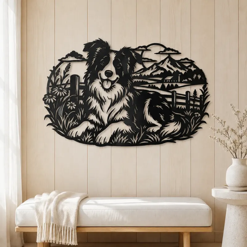 Border Collie Field Metal Wall Art | Pet Lover Silhouette Decor - lifestyle view 5