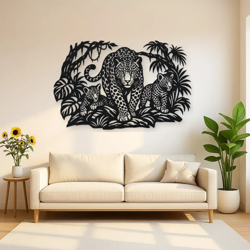 Leopard Jungle Metal Wall Art | Wildlife Silhouette Decor