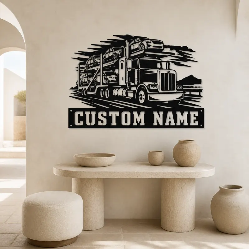 Personalized Car Carrier Semi Truck Metal Wall Art - lifestyle view 3