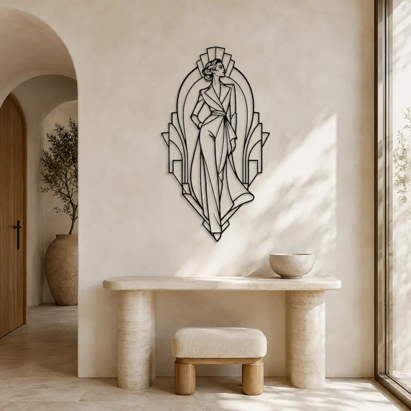 Art Deco Runway Muse Metal Wall Art | Fashion Figure Wall Decor - lifestyle view 3