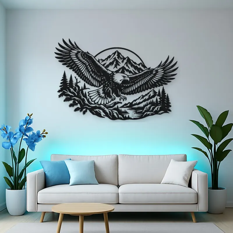 Eagle Mountain Flight Metal Wall Art | Wildlife Silhouette Decor