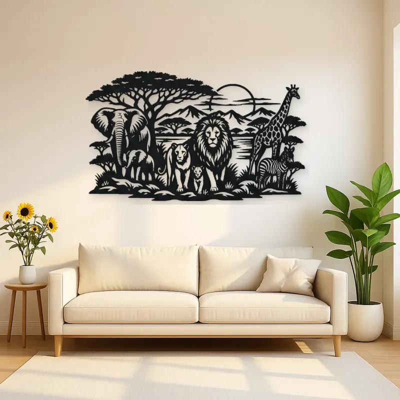 Safari Animal Horizon Metal Wall Art | Wildlife Silhouette Decor