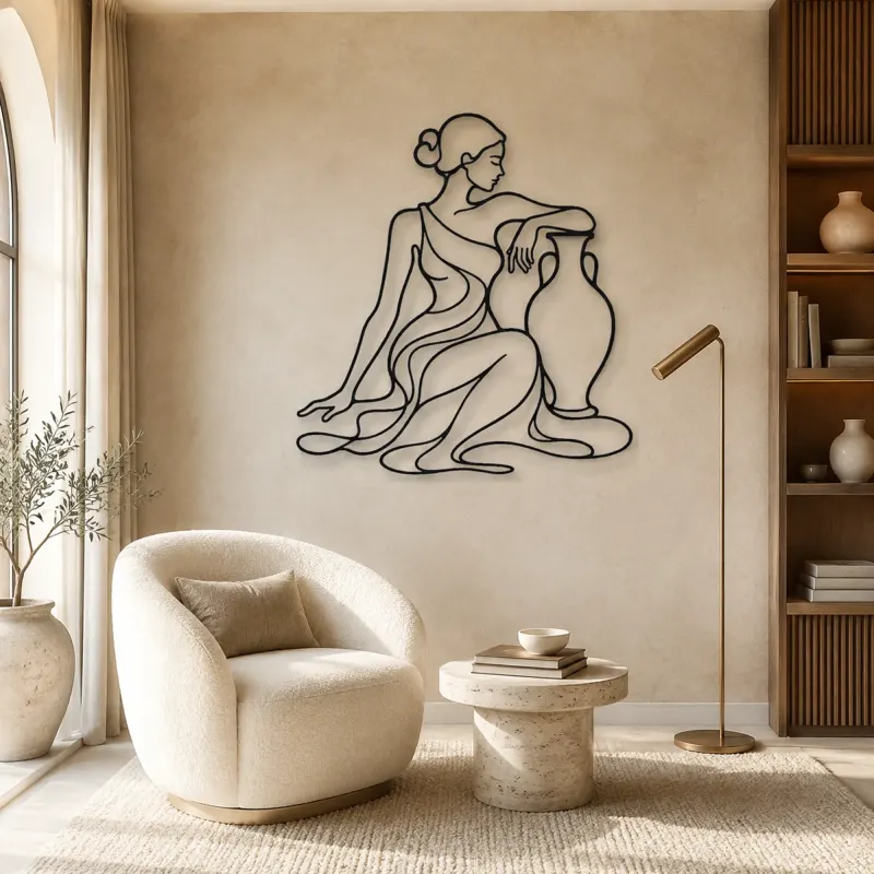 Seated Muse with Vase Metal Wall Art | Feminine Figure Wall Decor - lifestyle view 5