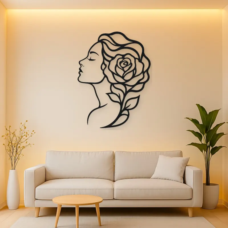 Rose Profile Muse Metal Wall Art | Minimalist Woman Line Art