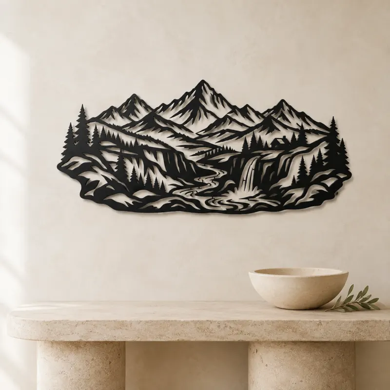 Canyon Mountain Flow Metal Wall Art | Nature Silhouette Decor - lifestyle view 3