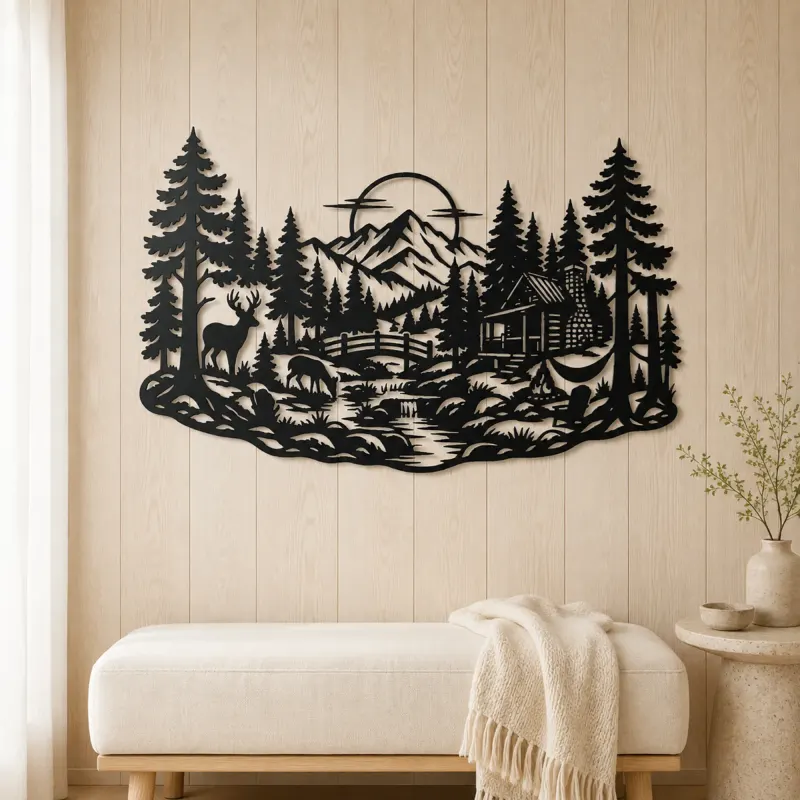 Deer in the Pines Metal Wall Art | Wildlife Silhouette Decor - lifestyle view 5