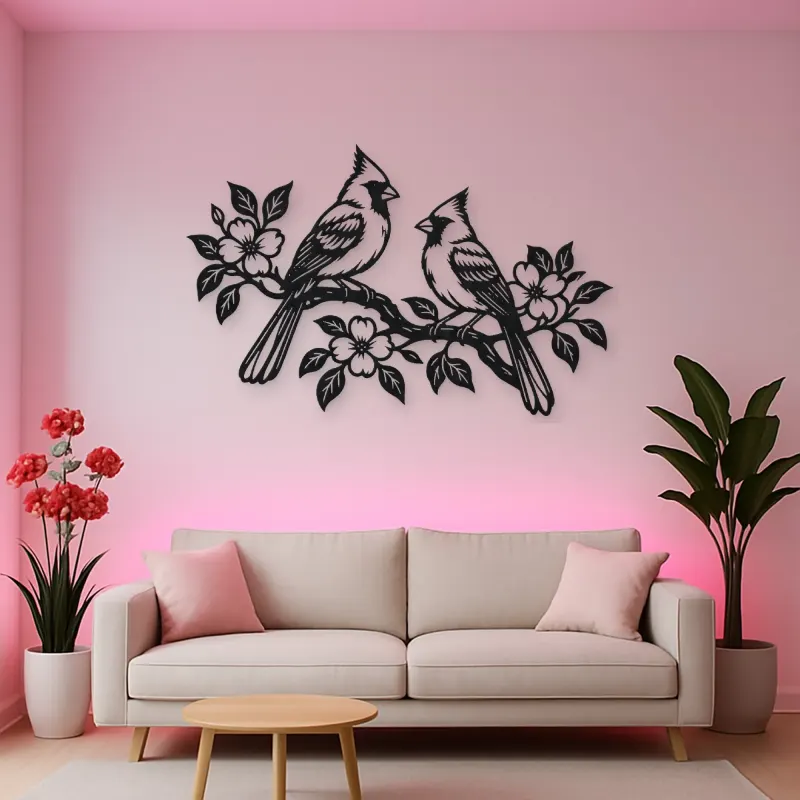 Two Birds on Branch Metal Wall Art | Wildlife Silhouette Decor