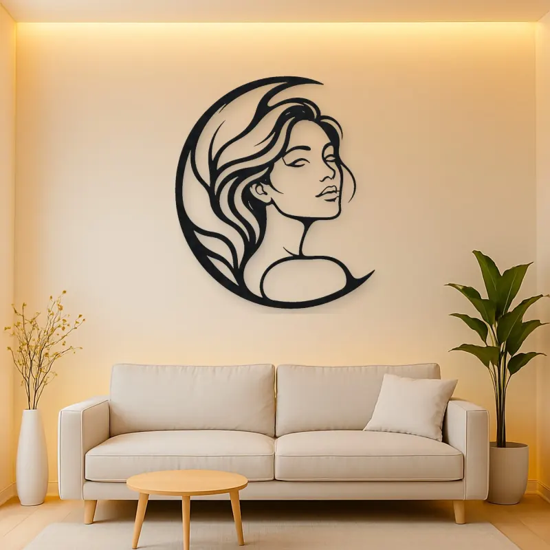 Moon Curve Face Metal Wall Art | Minimalist Woman Line Art