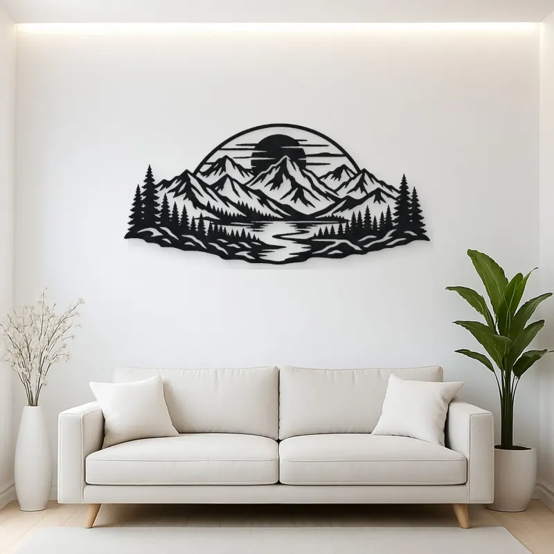 Mountain Sunset Arc Metal Wall Art | Nature Silhouette Decor
