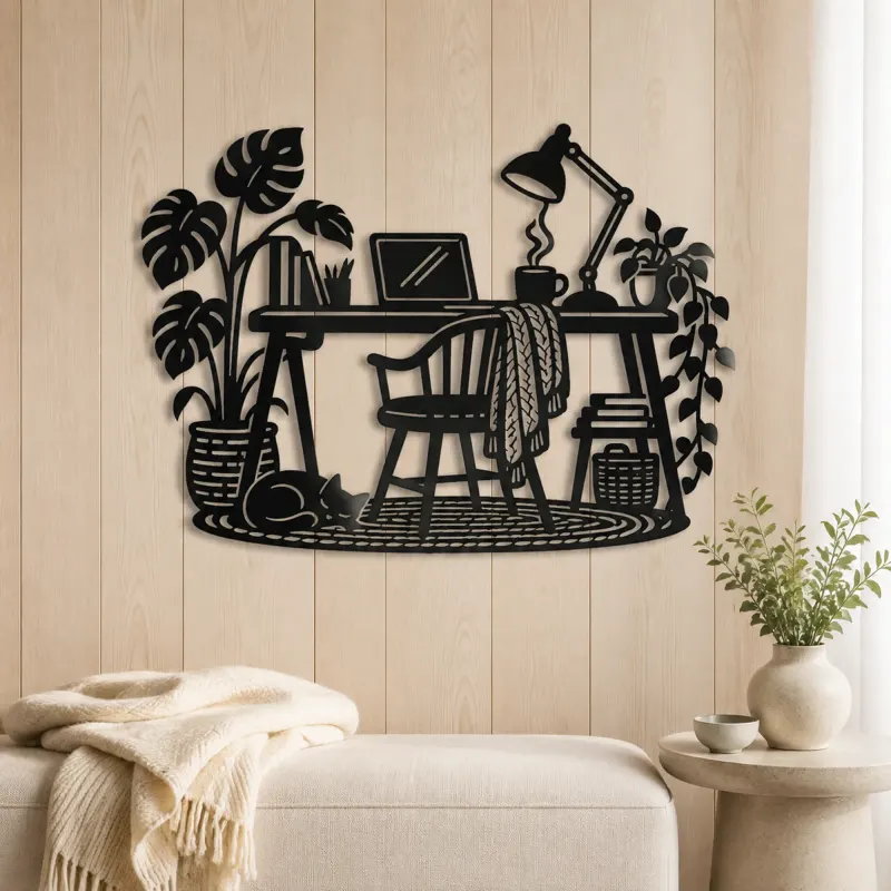 Desk and Lamp Metal Wall Art | Cozy Home Metal Decor - lifestyle view 5