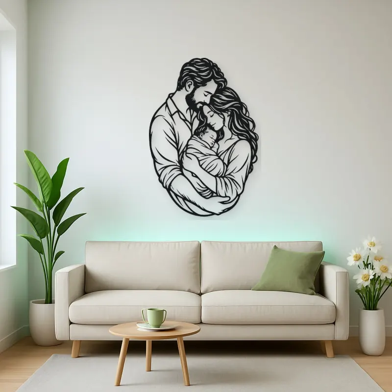 Parents with Newborn Metal Wall Art | Family Silhouette Decor