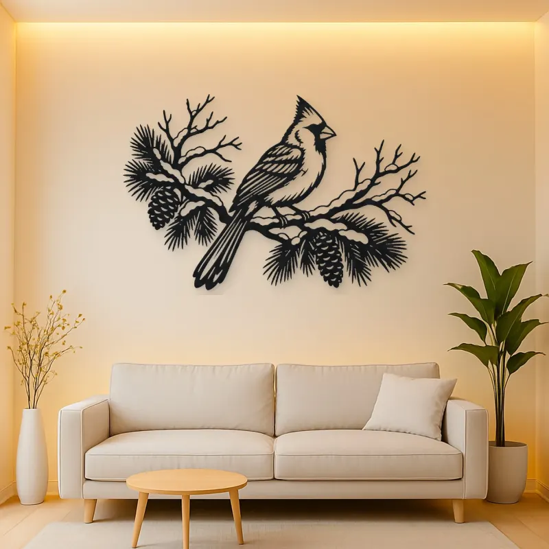 Cardinal Winter Branch Metal Wall Art | Wildlife Silhouette Decor