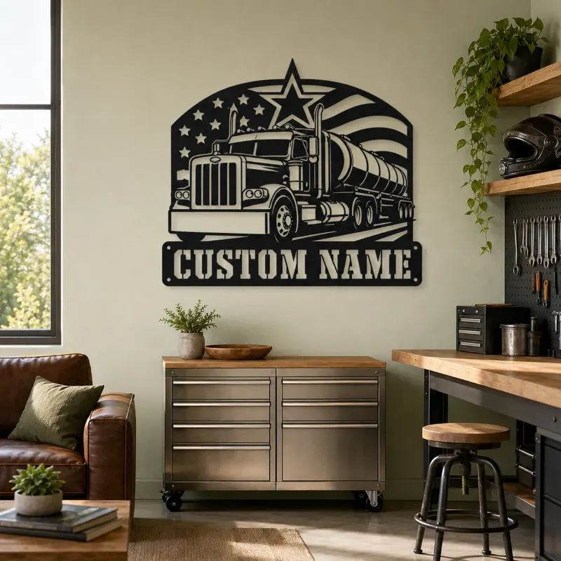 Personalized Tanker Semi Truck American Flag Metal Wall Art - lifestyle view 4