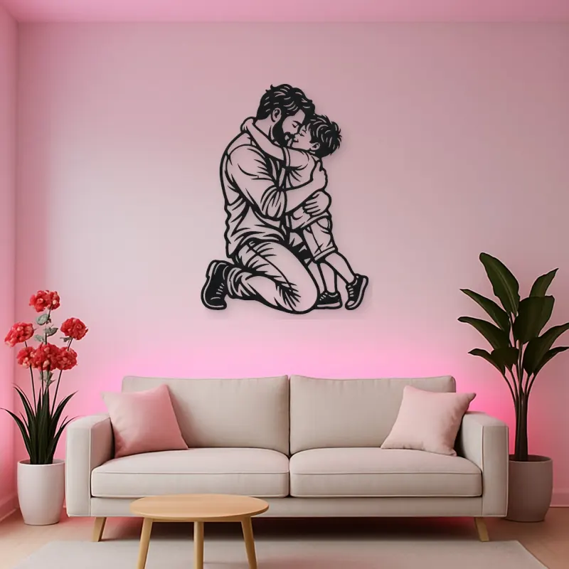 Single Father Child Metal Wall Art | Family Silhouette Decor