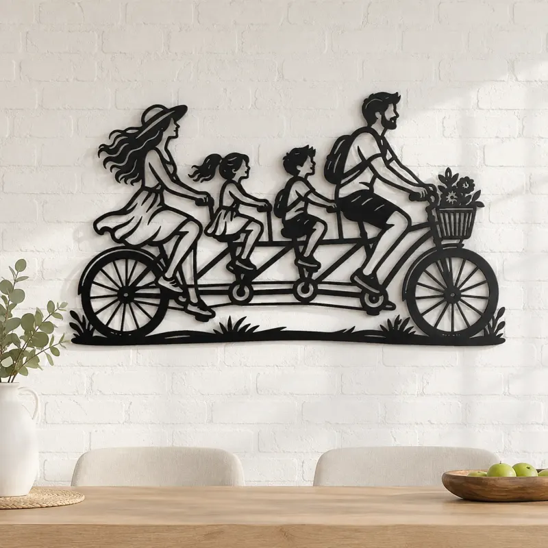 Family Bicycle Ride Metal Wall Art | Family Silhouette Decor - lifestyle view 4