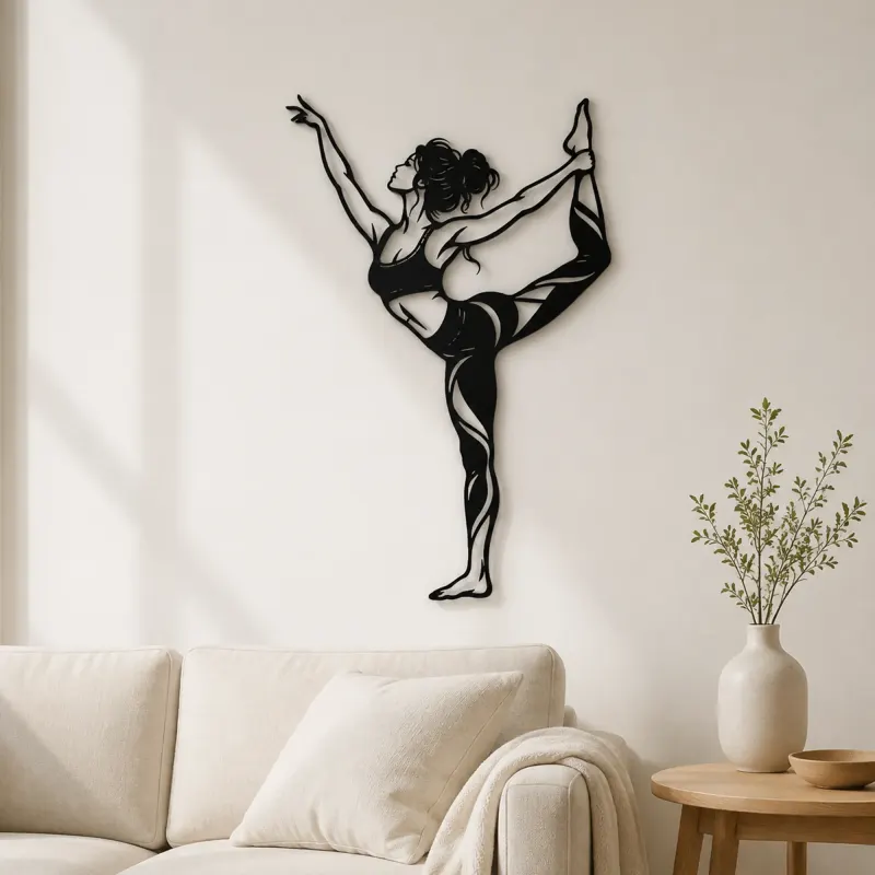 Arte mural de metal de pose de bailarín | Decoración de siluetas de movimiento