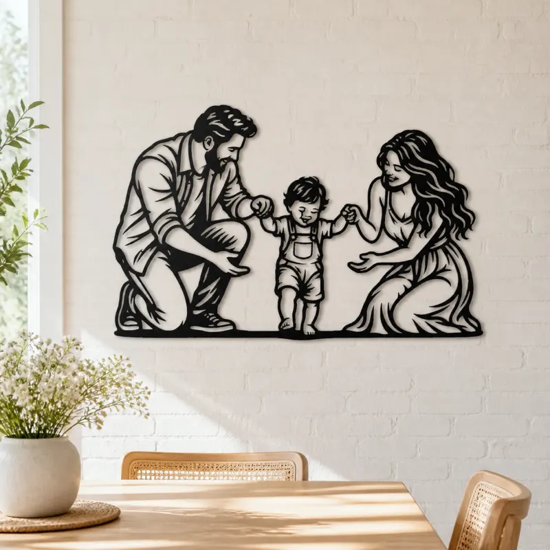 Baby First Steps Metal Wall Art | Family Silhouette Decor - lifestyle view 4