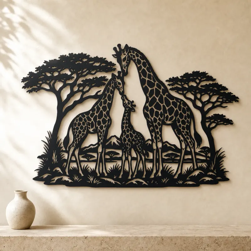 Giraffe Family Metal Wall Art | Wildlife Silhouette Decor - lifestyle view 3