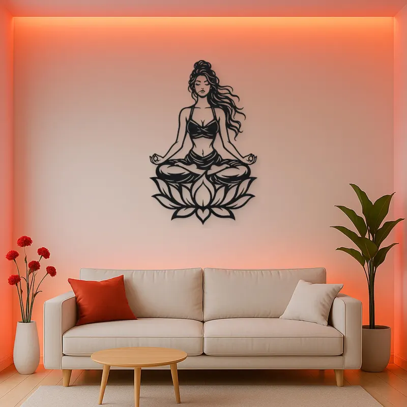 Meditation with Lotus Metal Wall Art | Movement Silhouette Decor