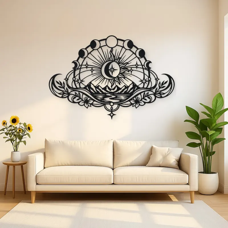 Lunar Phases Arc Metal Wall Art | Celestial Boho Wall Decor