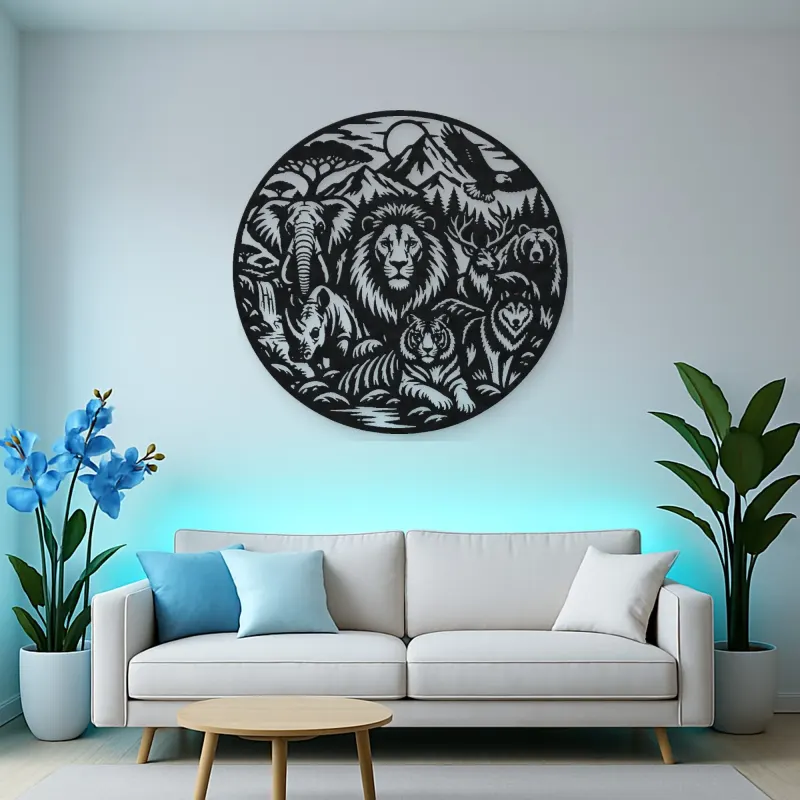 Wildlife World Circle Metal Wall Art | Wildlife Silhouette Decor