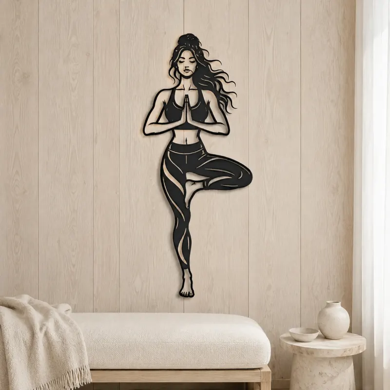 Tree Pose Balance Metal Wall Art | Movement Silhouette Decor - lifestyle view 5