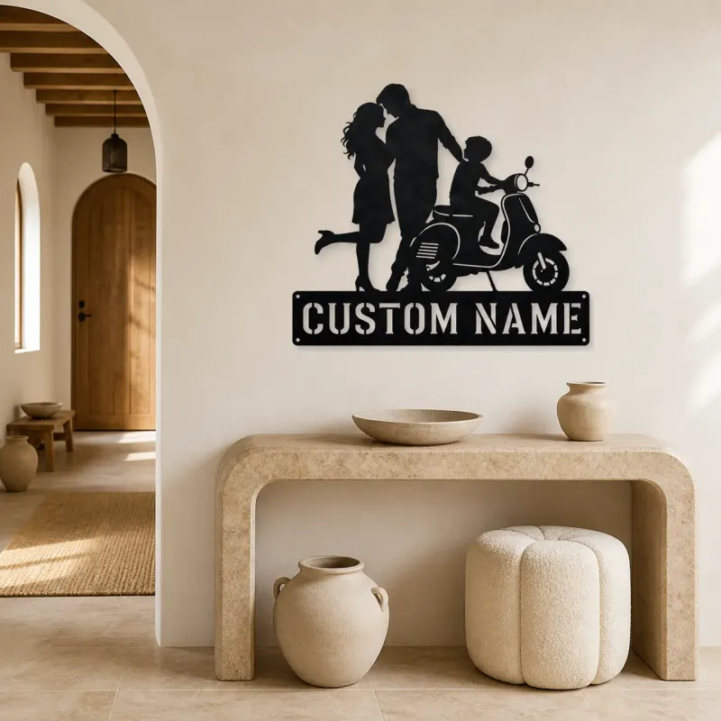 Personalized Scooter Family with Young Rider Metal Wall Art - lifestyle view 3