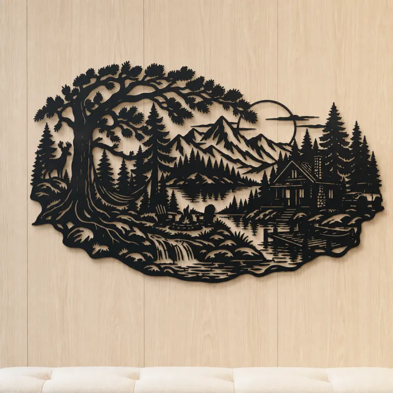 Forest Cabin Retreat Metal Wall Art | Nature Silhouette Decor - lifestyle view 5