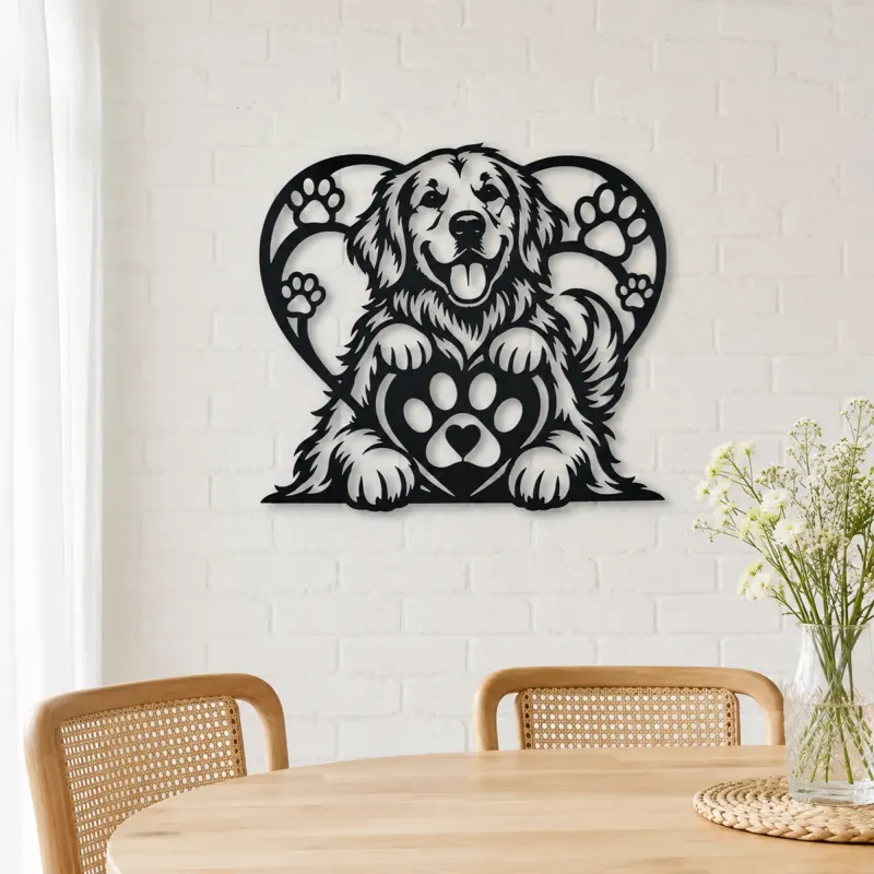 Dog Paw Heart Metal Wall Art | Pet Lover Silhouette Decor - lifestyle view 4