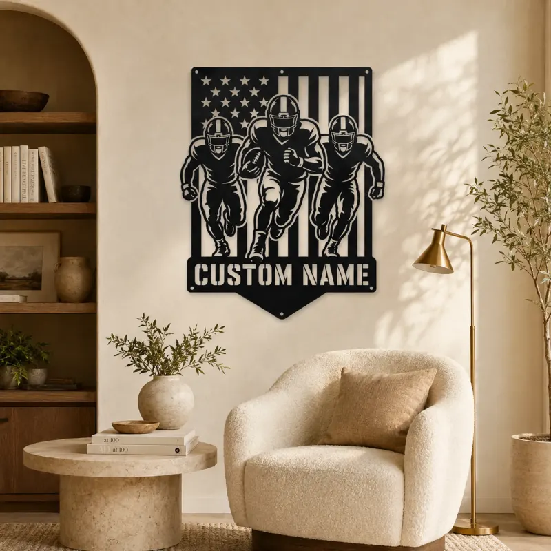 Personalized Three Football Players Flag Metal Wall Art - lifestyle view 5