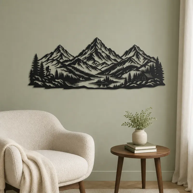 Three Peak Horizon Metal Wall Art | Nature Silhouette Decor - lifestyle view 2