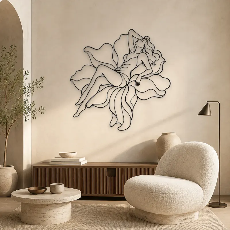 Reclining Flower Pose Metal Wall Art | Botanical Woman Wall Decor - lifestyle view 5