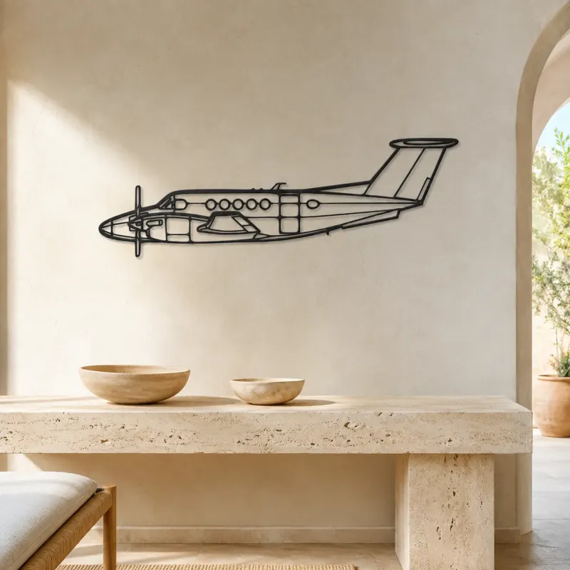King Air B200 Airplane Silhouette Metal Wall Art, Metal Aircraft Silhouette, Aviation Wall Decor, Aviator Decor - lifestyle view 3